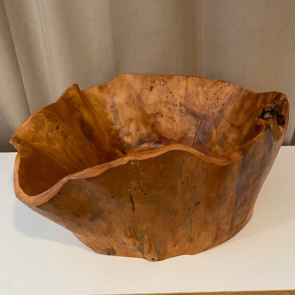 Vintage Burl Wood Bowl Large Mid Century Fruit Bowl 17" Wide - Picture 7 of 9